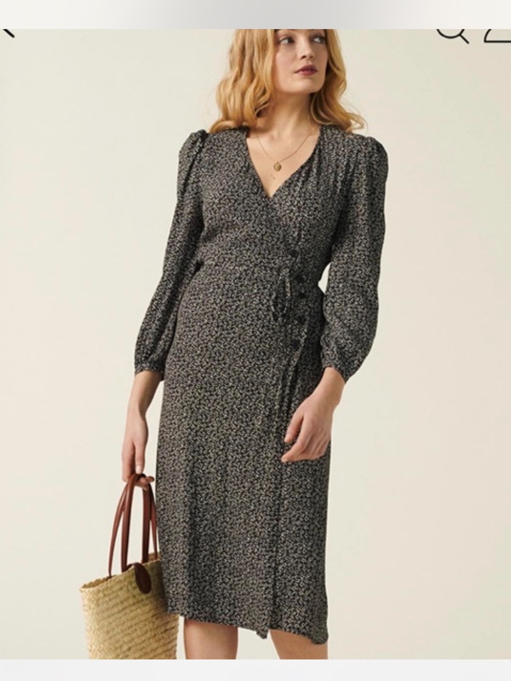 Rouje Black & White ditsy floral wrap midi dress - SIZE 36